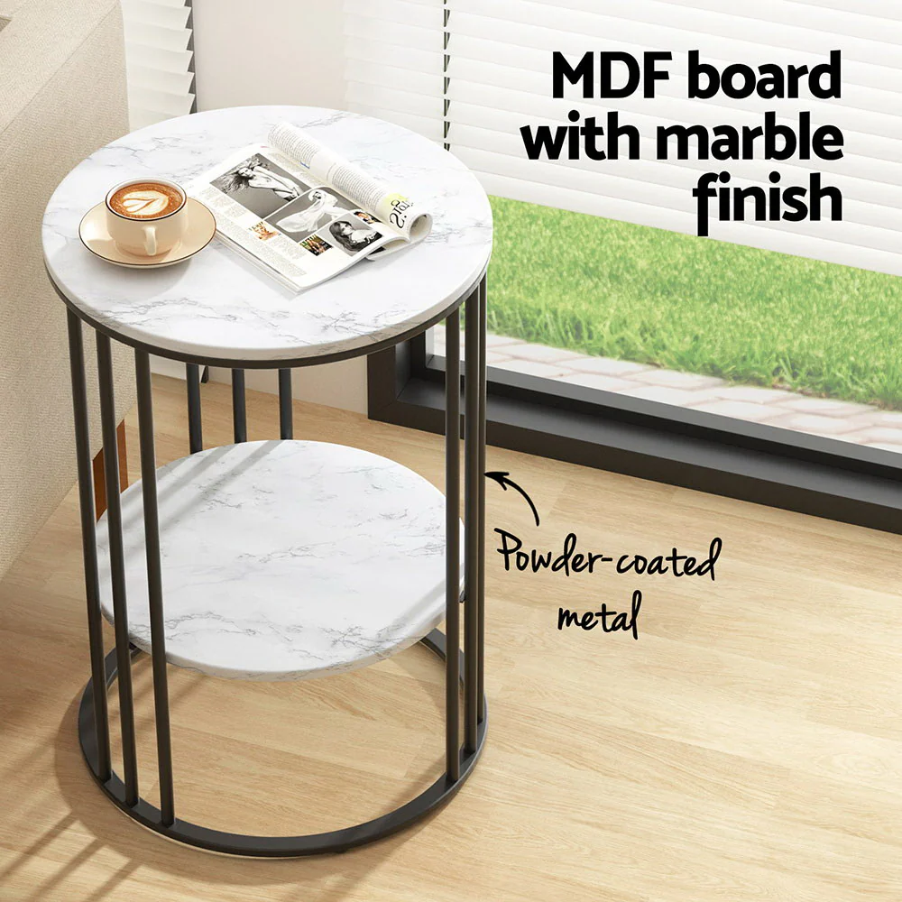 Artiss Coffee Table 2-Tier Round Marble Effect - Image 6