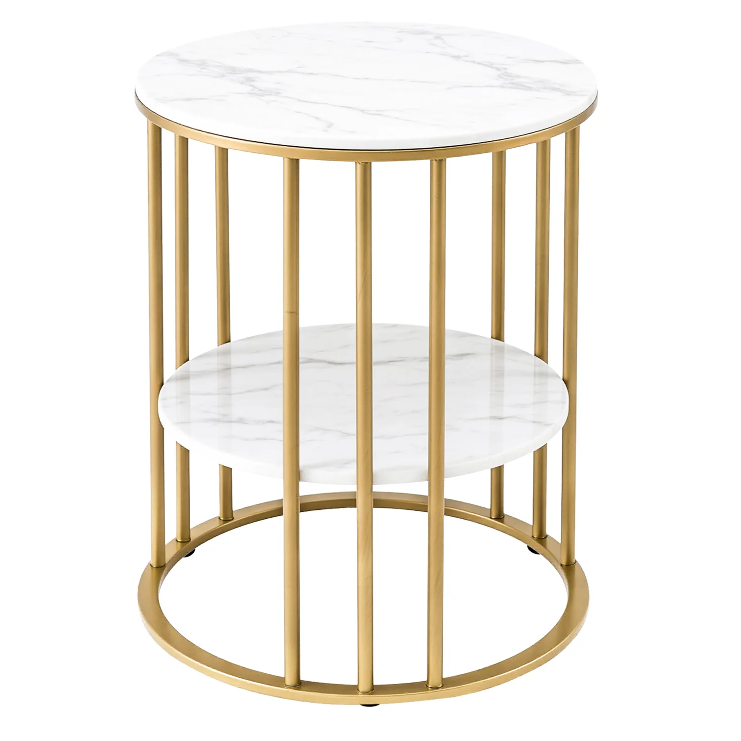 Artiss Coffee Table 2-Tier Round Marble Effect White&Gold - Image 2