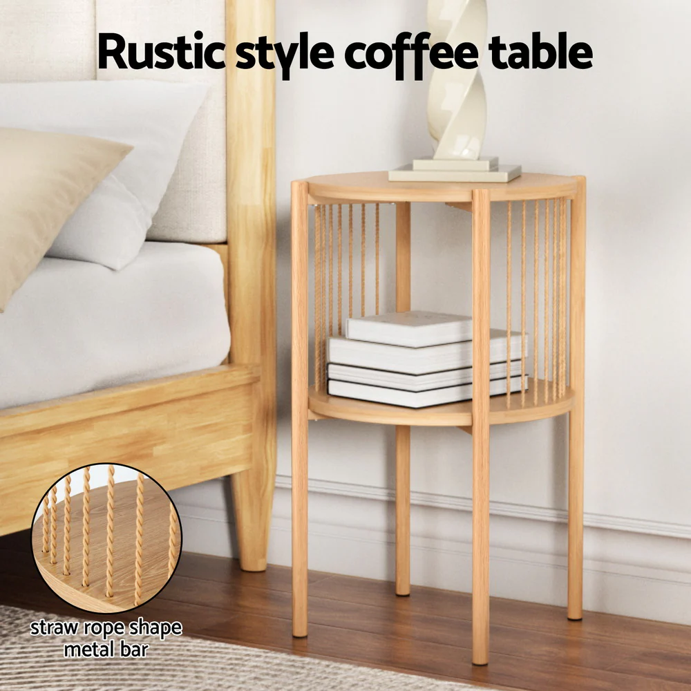 Artiss Coffee Table 2-Tier Round Wood - Image 11