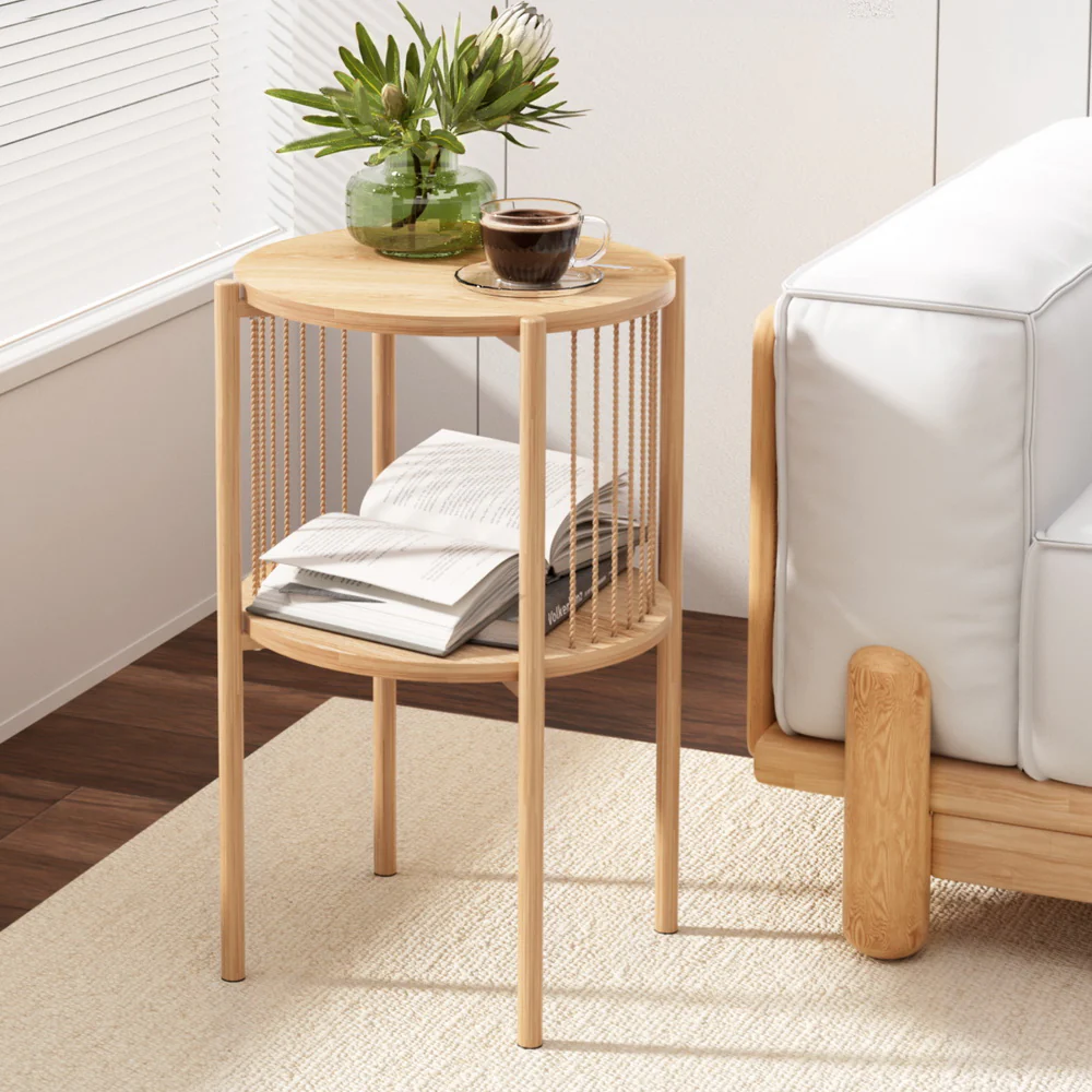 Artiss Coffee Table 2-Tier Round Wood - Image 14