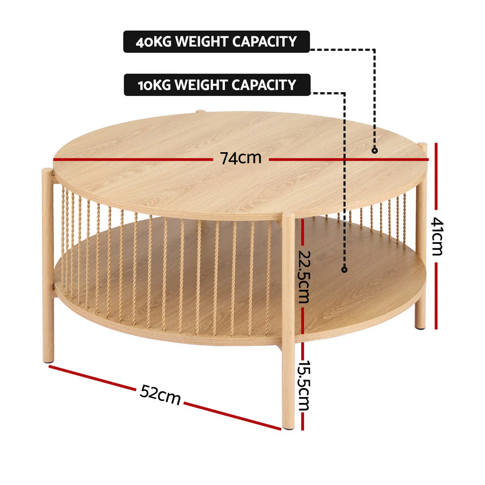Artiss Coffee Table 2-Tier Round Wood - Image 2