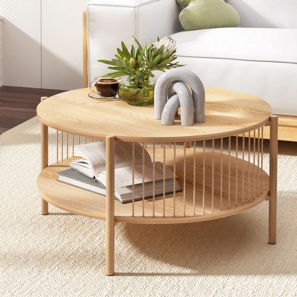 Artiss Coffee Table 2-Tier Round Wood - Image 7
