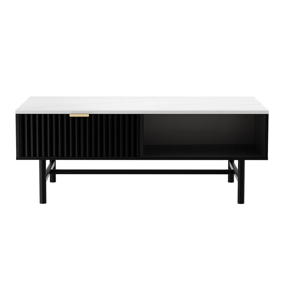 Artiss Coffee Table Drawer Storage Shelf Black - Image 4