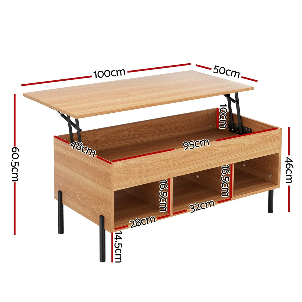 Artiss Coffee Table Lift-top Oak - Image 3