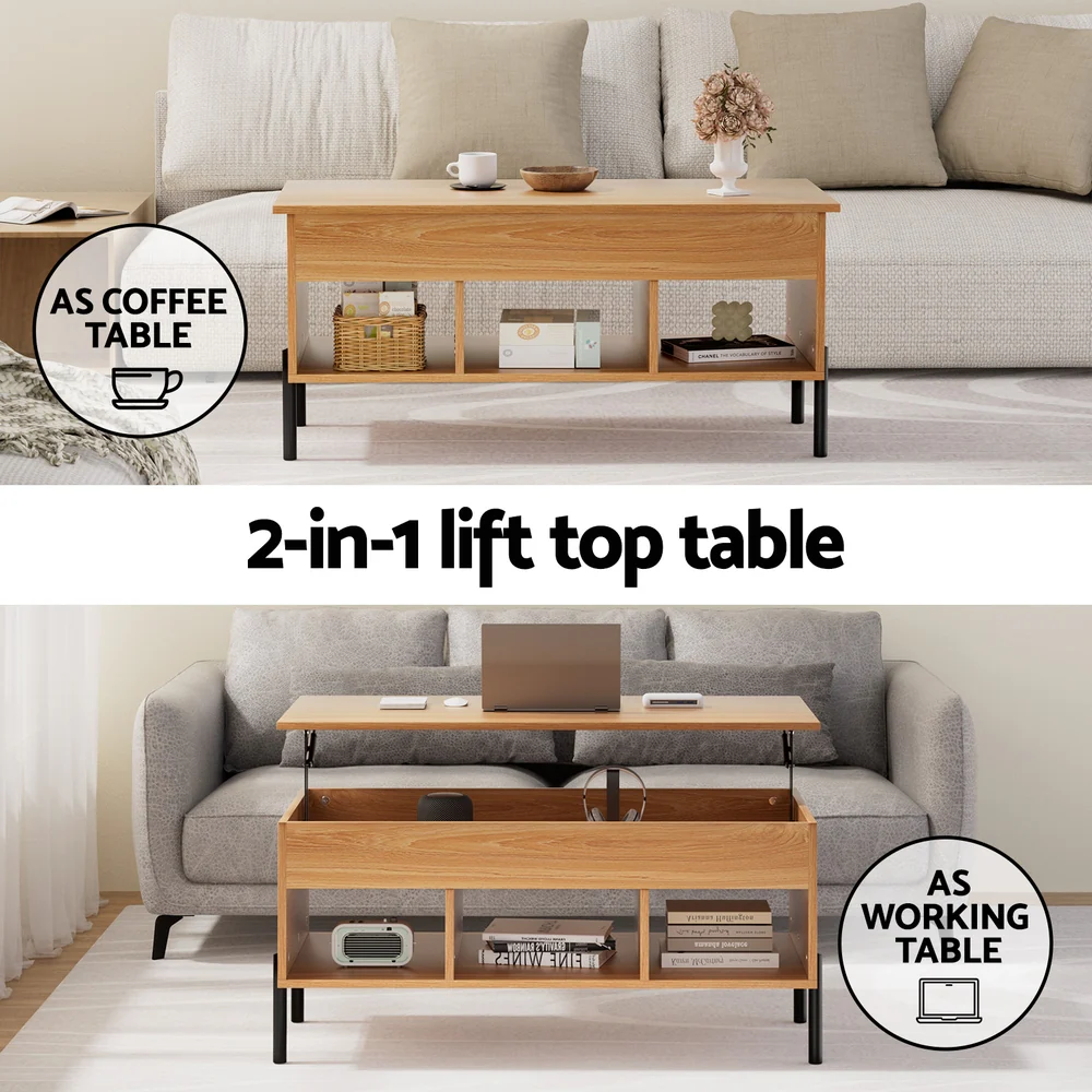 Artiss Coffee Table Lift-top Oak - Image 5