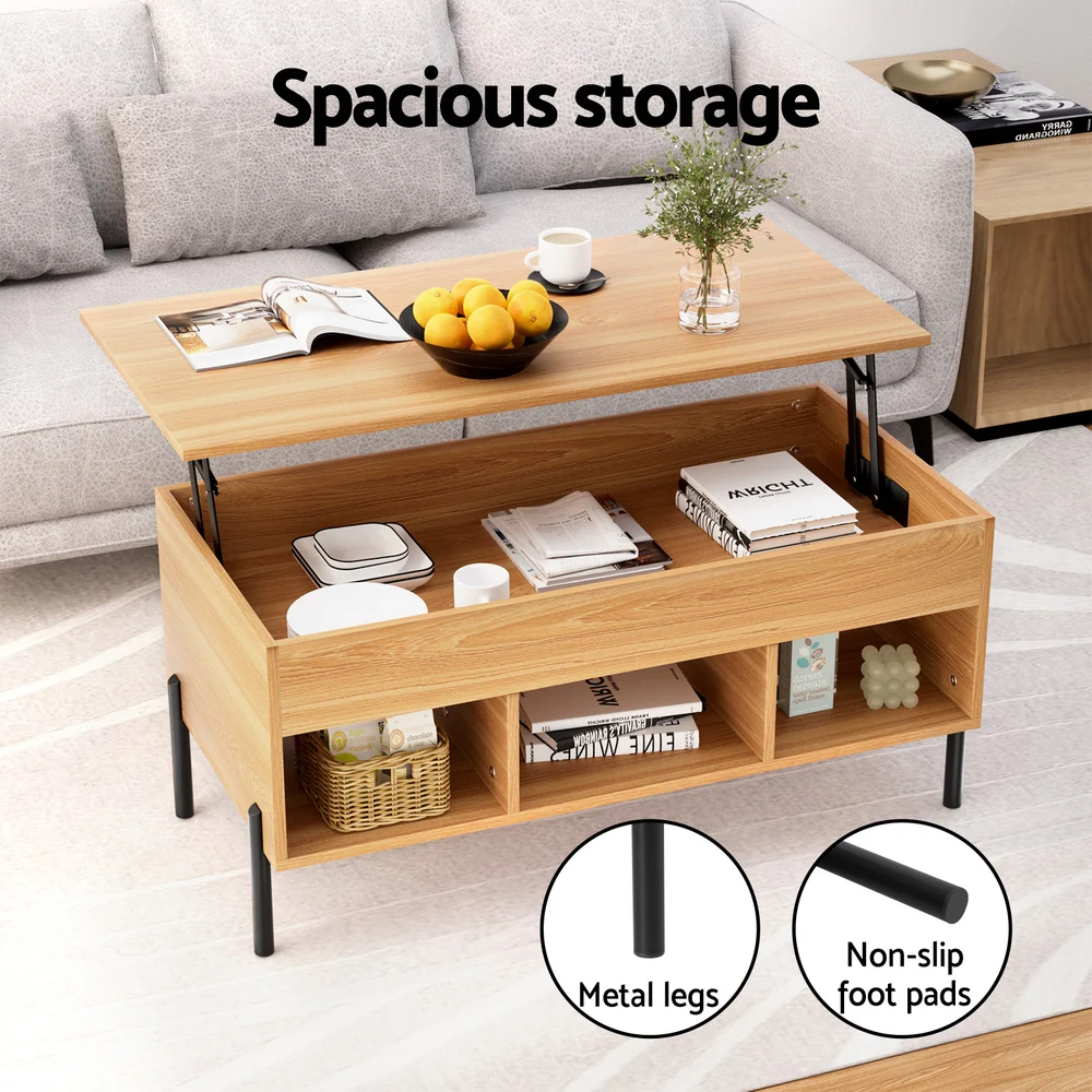 Artiss Coffee Table Lift-top Oak - Image 6