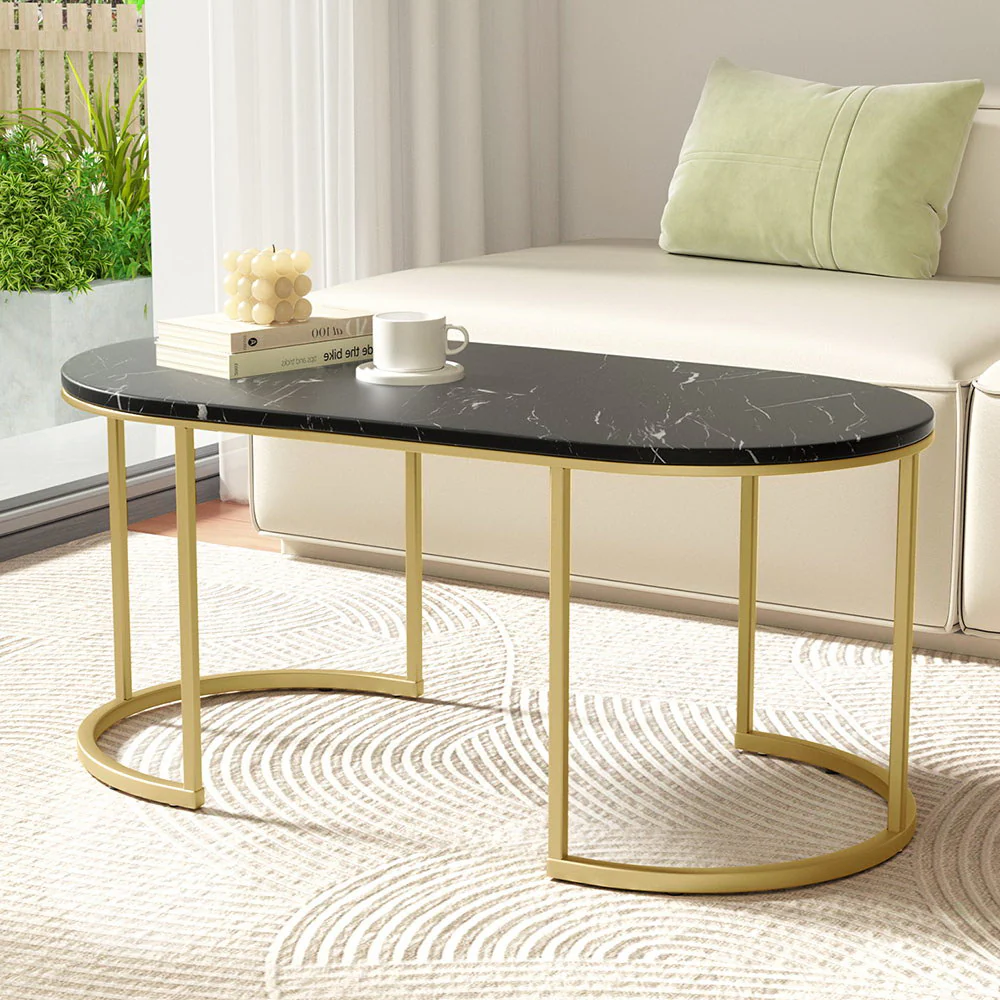 Artiss Coffee Table Marble Effect Black - Image 2