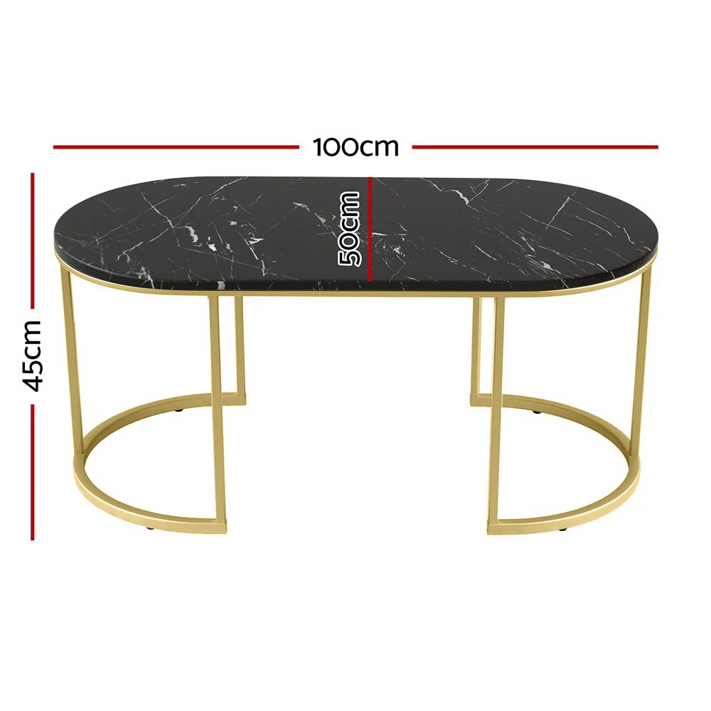 Artiss Coffee Table Marble Effect Black - Image 3