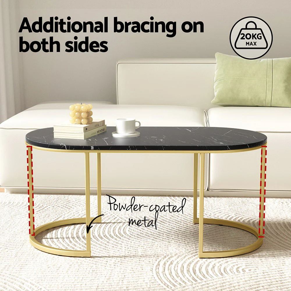 Artiss Coffee Table Marble Effect Black - Image 6