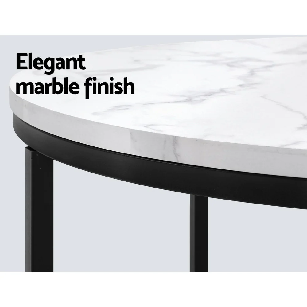 Artiss Coffee Table Round 70CM Marbel Effect - Image 3