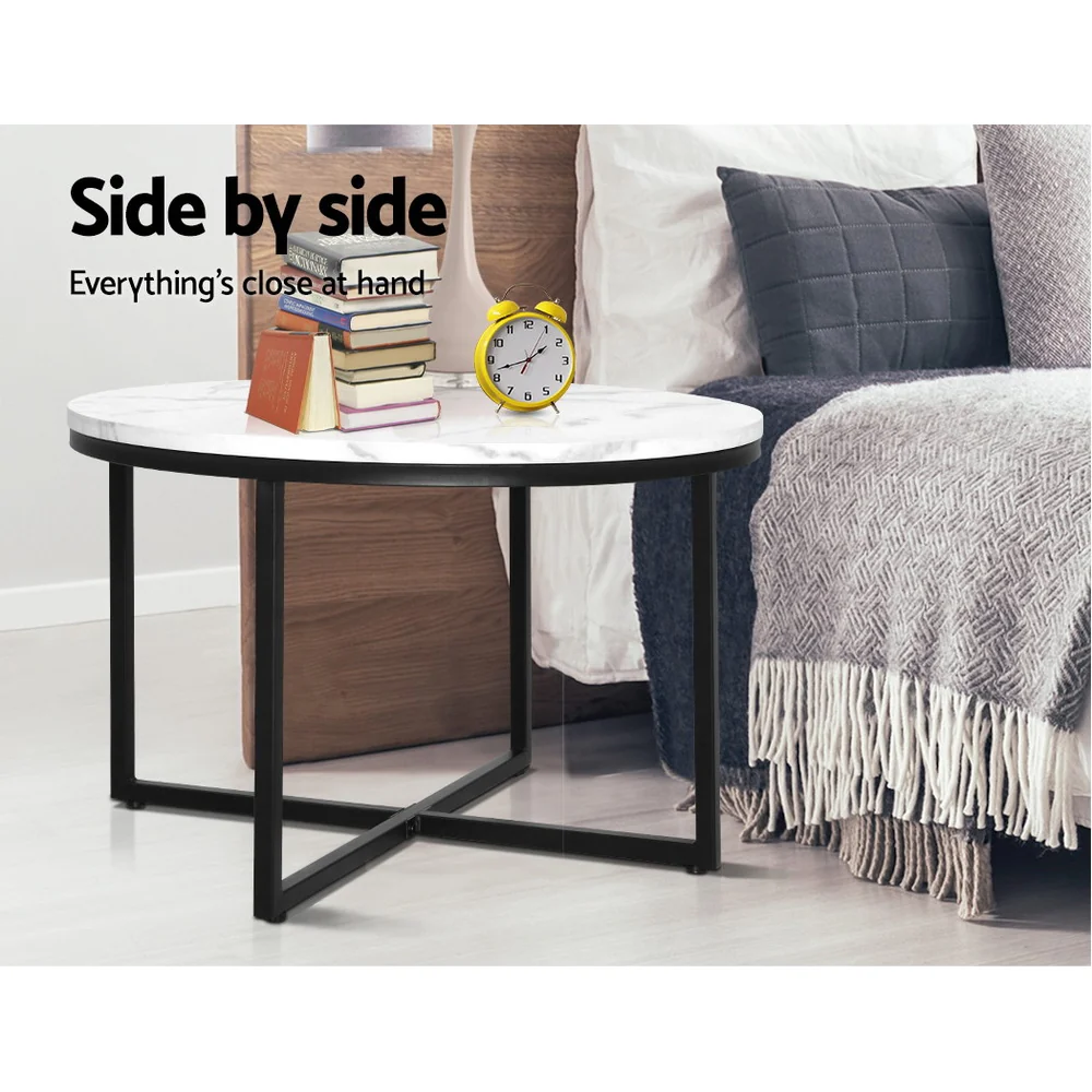 Artiss Coffee Table Round 70CM Marbel Effect - Image 7