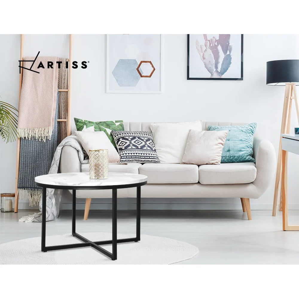 Artiss Coffee Table Round 70CM Marbel Effect - Image 8