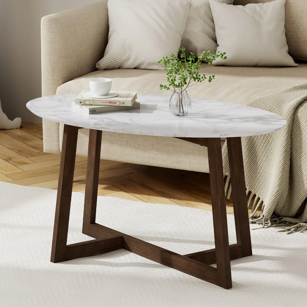 Artiss Coffee Table Oval Marble Effect - Image 2