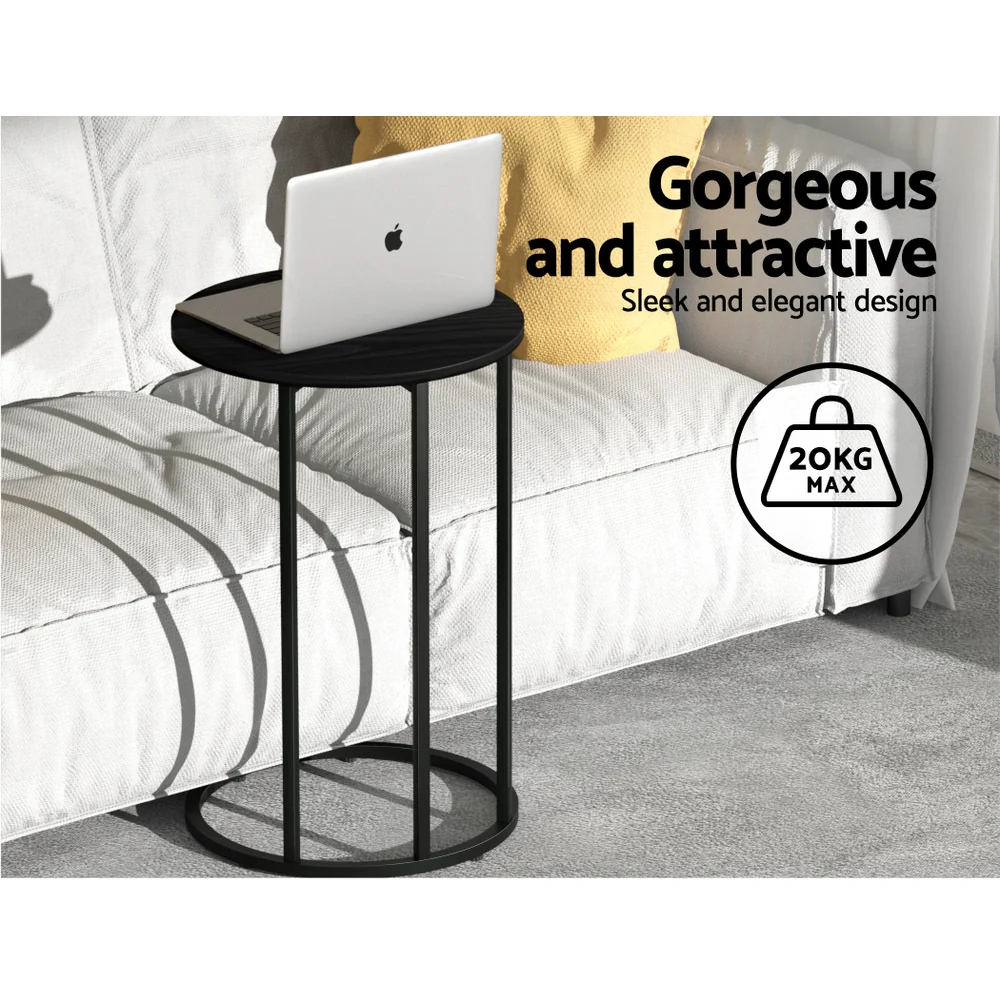 Artiss Coffee Table Side Table Round Black Martha - Image 5