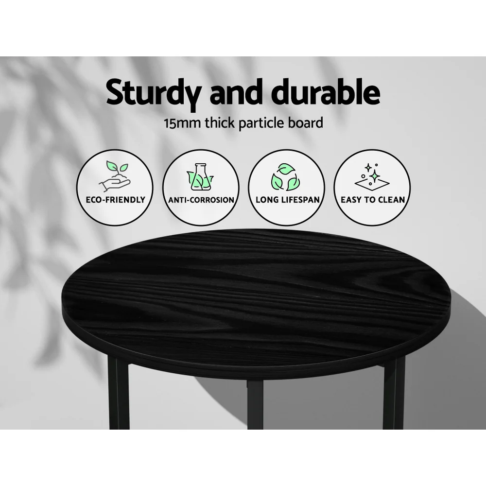 Artiss Coffee Table Side Table Round Black Martha - Image 6