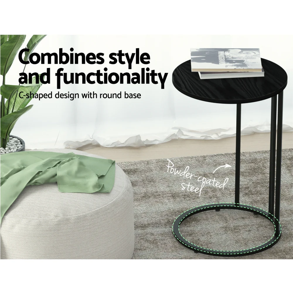 Artiss Coffee Table Side Table Round Black Martha - Image 7