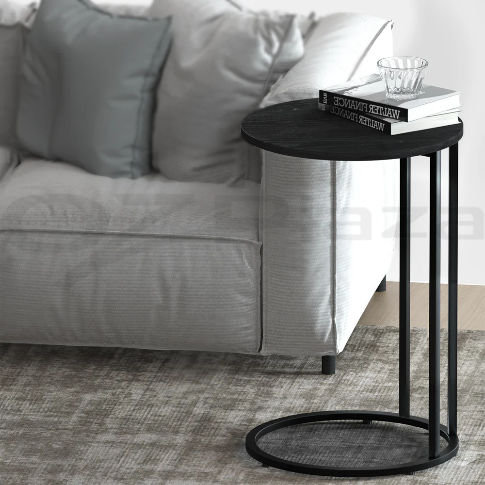Artiss Coffee Table Side Table Round Black Martha - Image 8