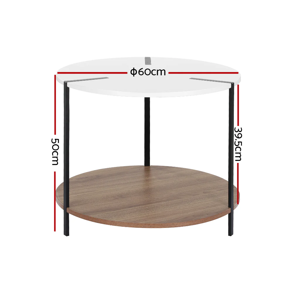 Artiss Coffee Table Side Table Round White Cedric - Image 2
