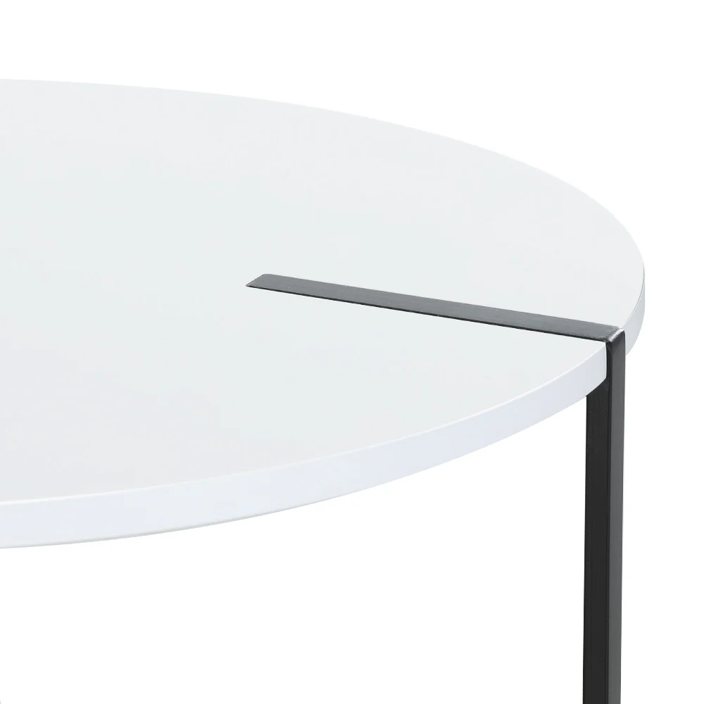 Artiss Coffee Table Side Table Round White Cedric - Image 3