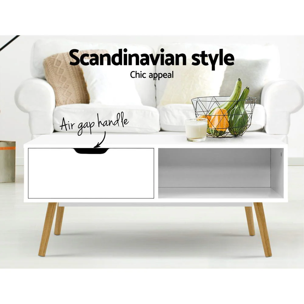 Artiss Coffee Table Storage Drawer White Larin - Image 3