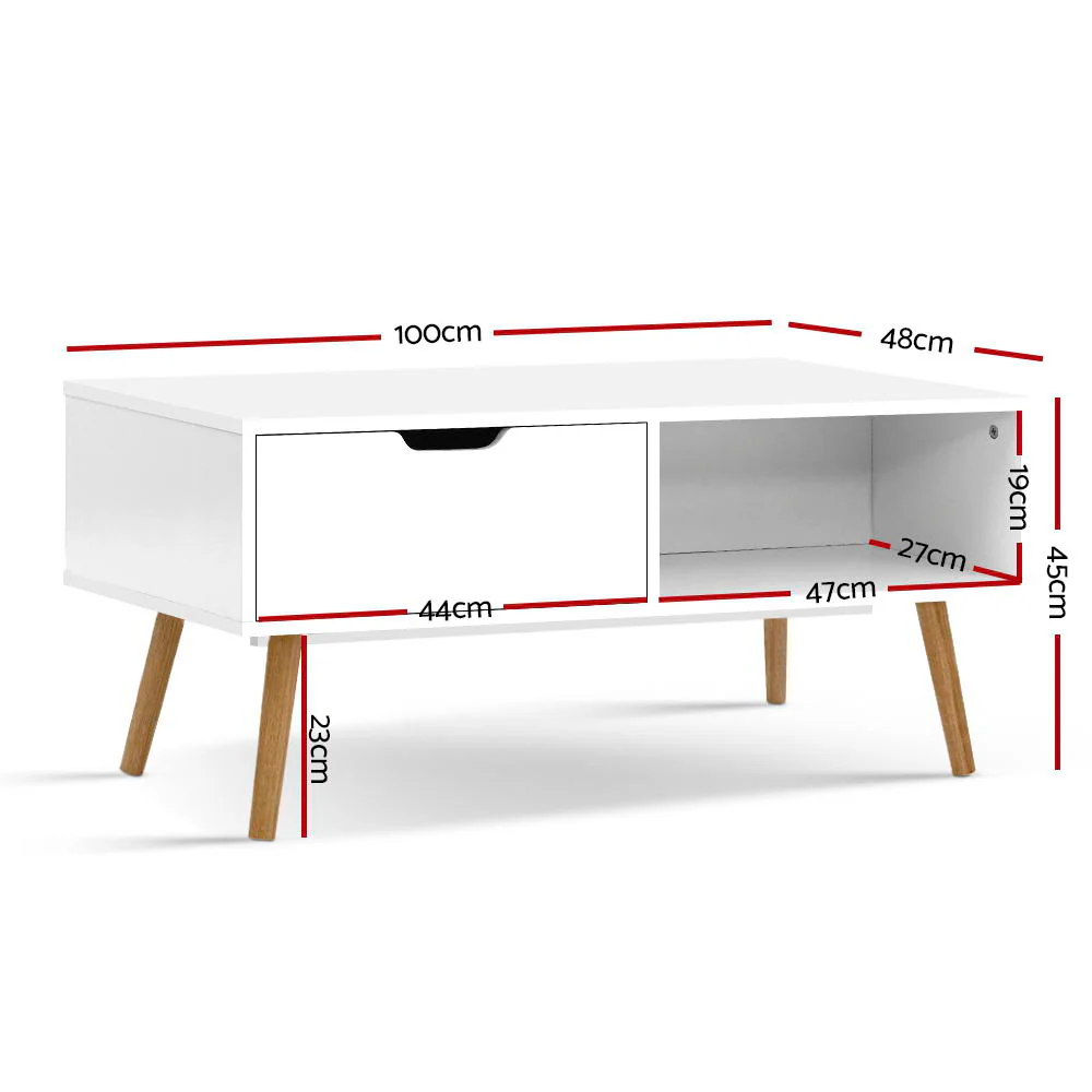 Artiss Coffee Table Storage Drawer White Larin - Image 6