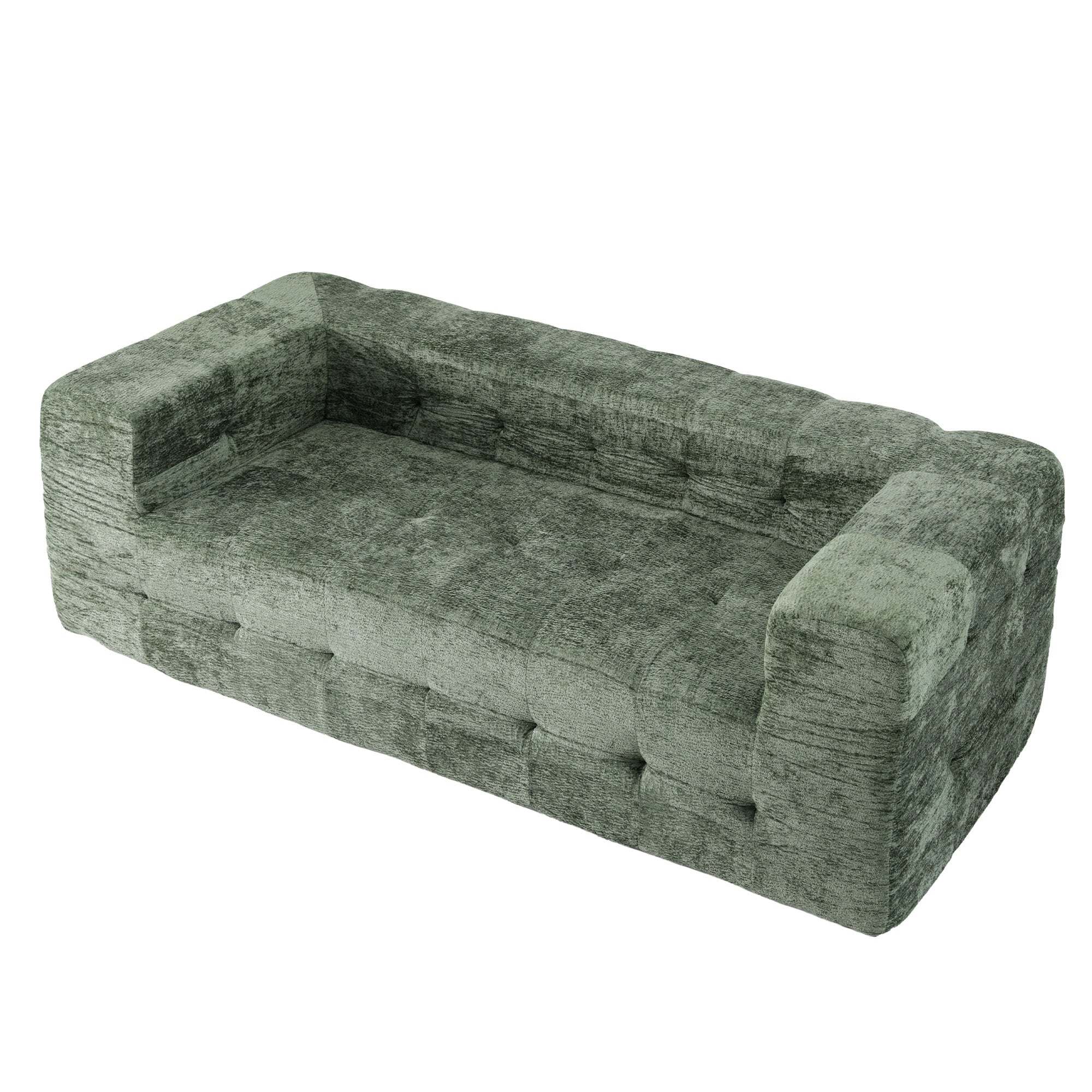 Artiss Comfort Boneless Sofa for Living Room Green Luxury Chenille - Image 2