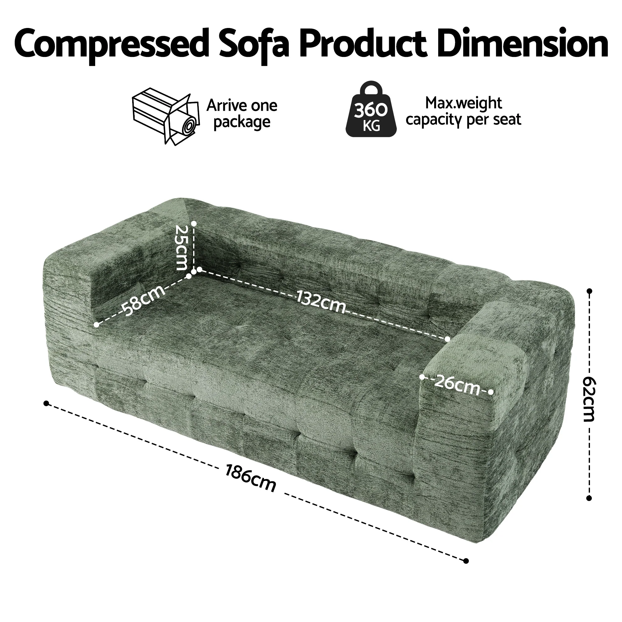 Artiss Comfort Boneless Sofa for Living Room Green Luxury Chenille - Image 3