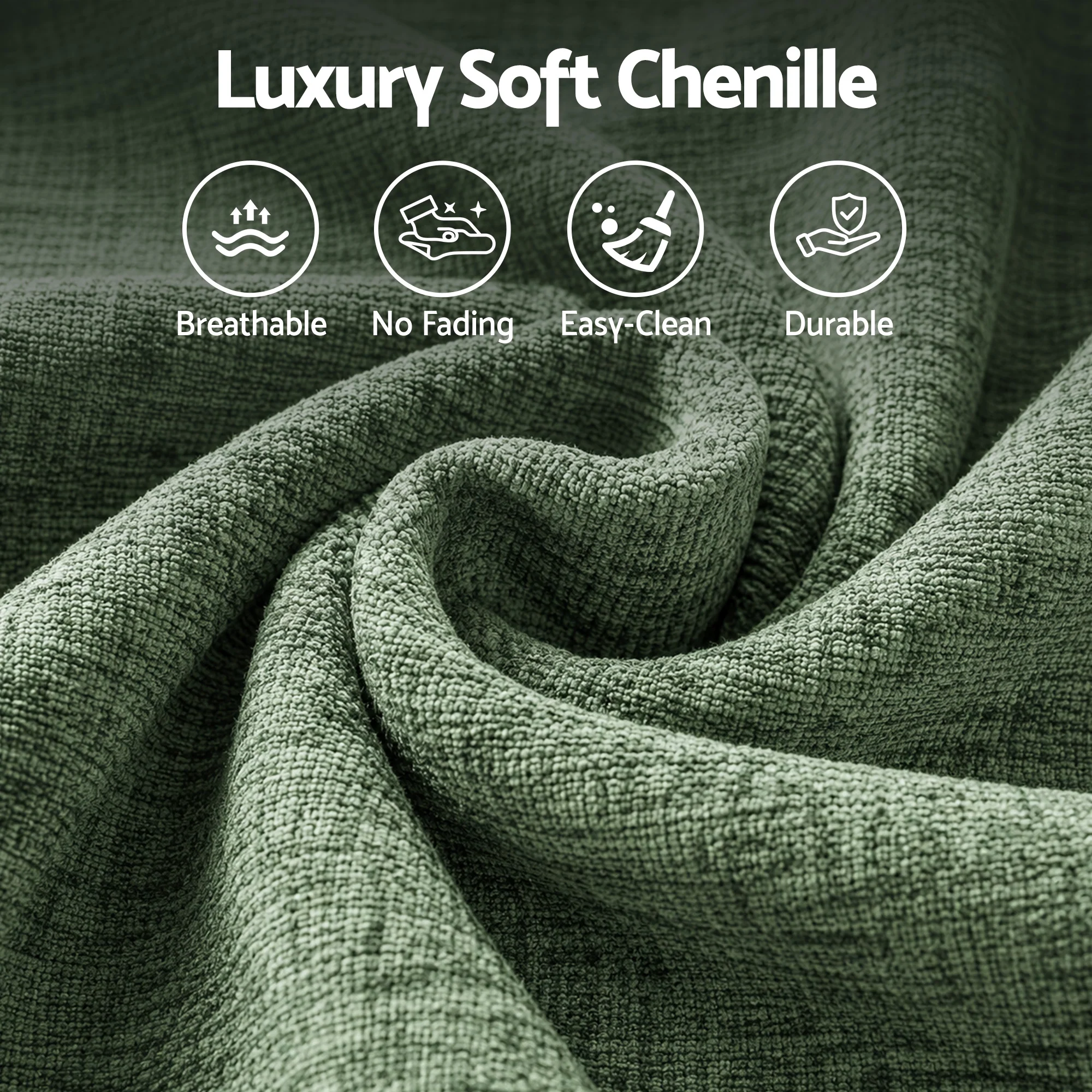 Artiss Comfort Boneless Sofa for Living Room Green Luxury Chenille - Image 6