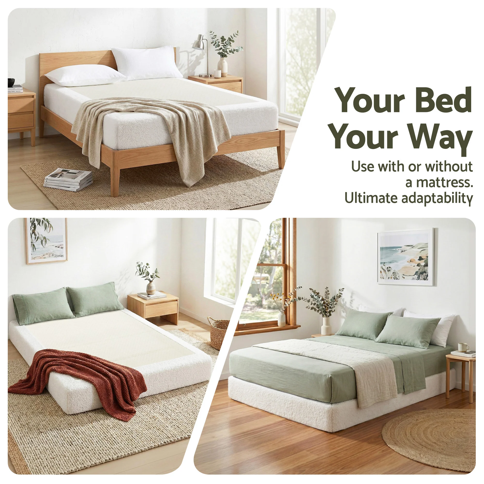Artiss Compression Bed Frame Queen Size No Assembly Vacuum High Density Sponge Boucle Cream White - Image 6