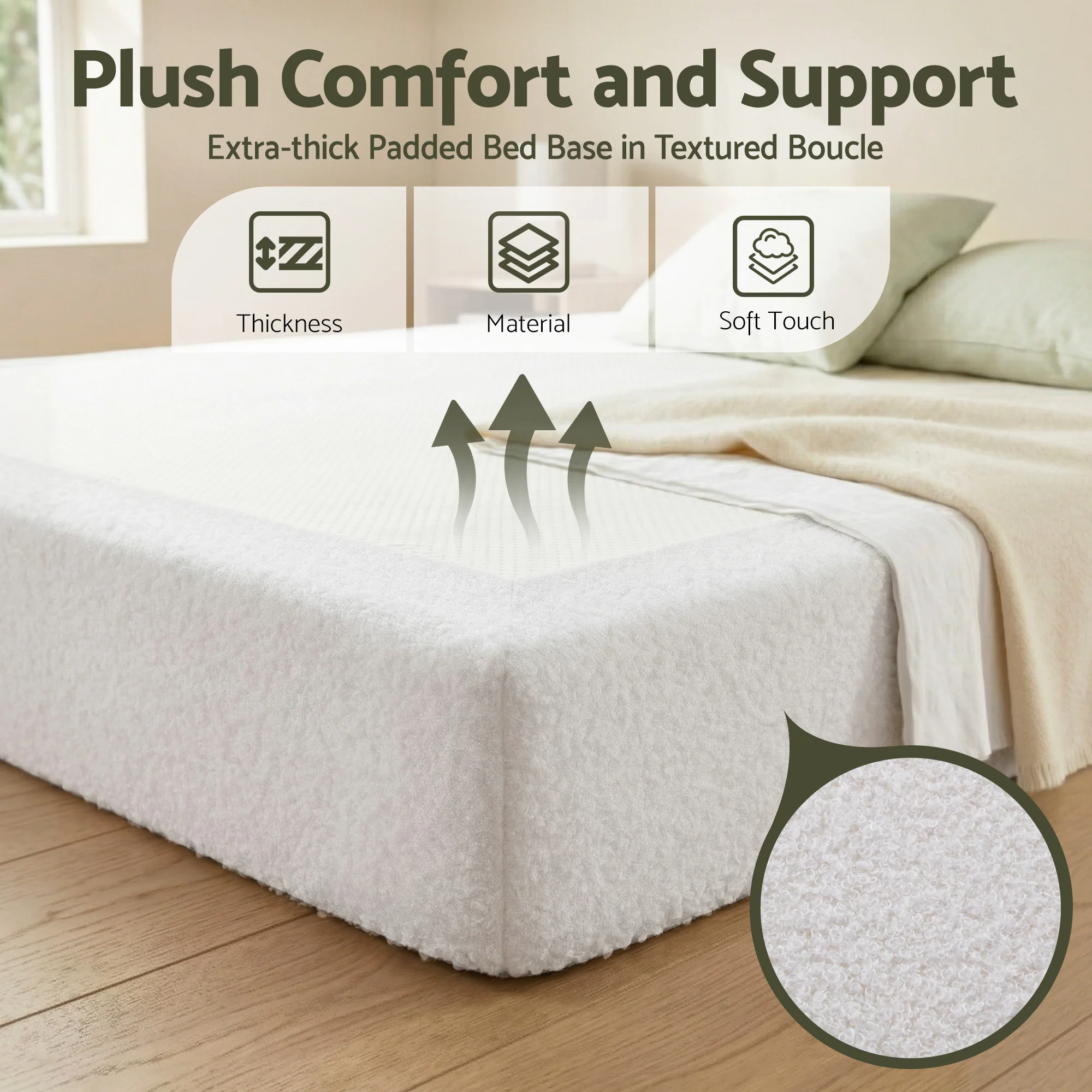 Artiss Compression Bed Frame Queen Size No Assembly Vacuum High Density Sponge Boucle Cream White - Image 7