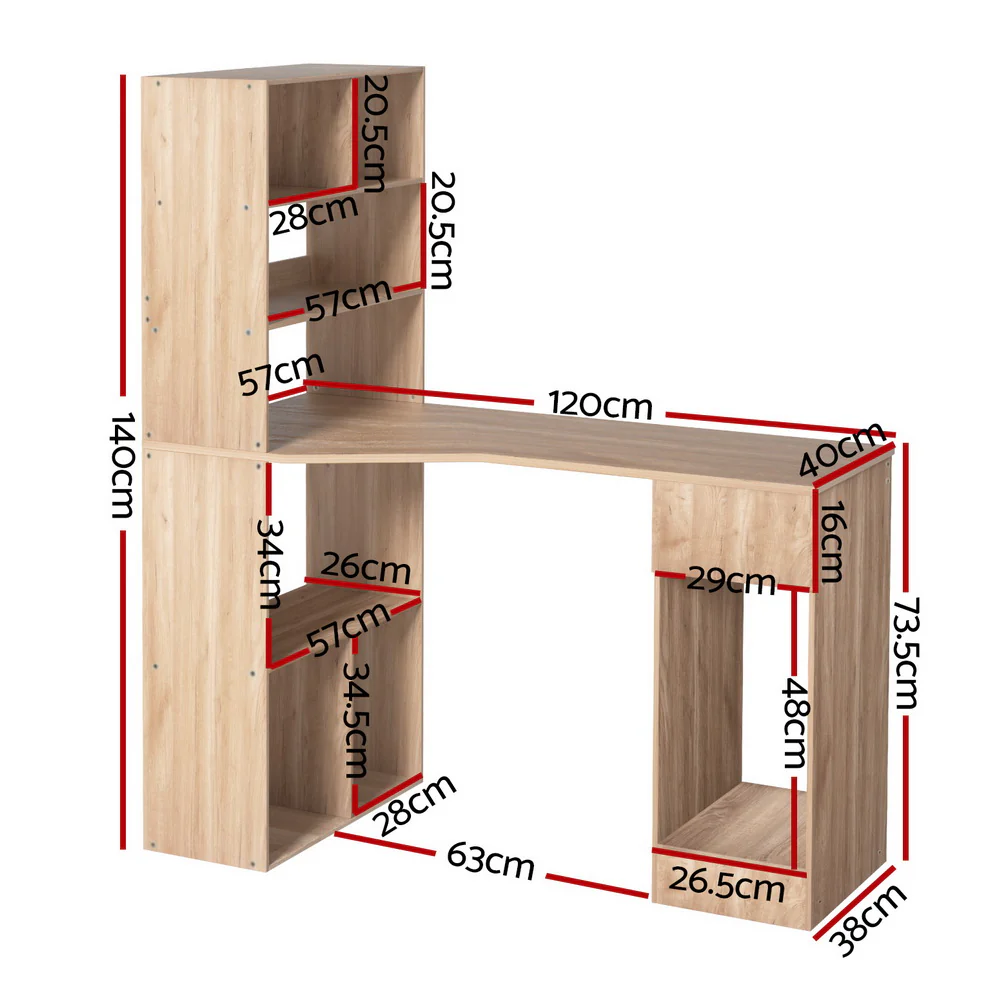 Artiss Computer Desk Bookshelf Drawer Cabinet Oak 120CM - Image 2