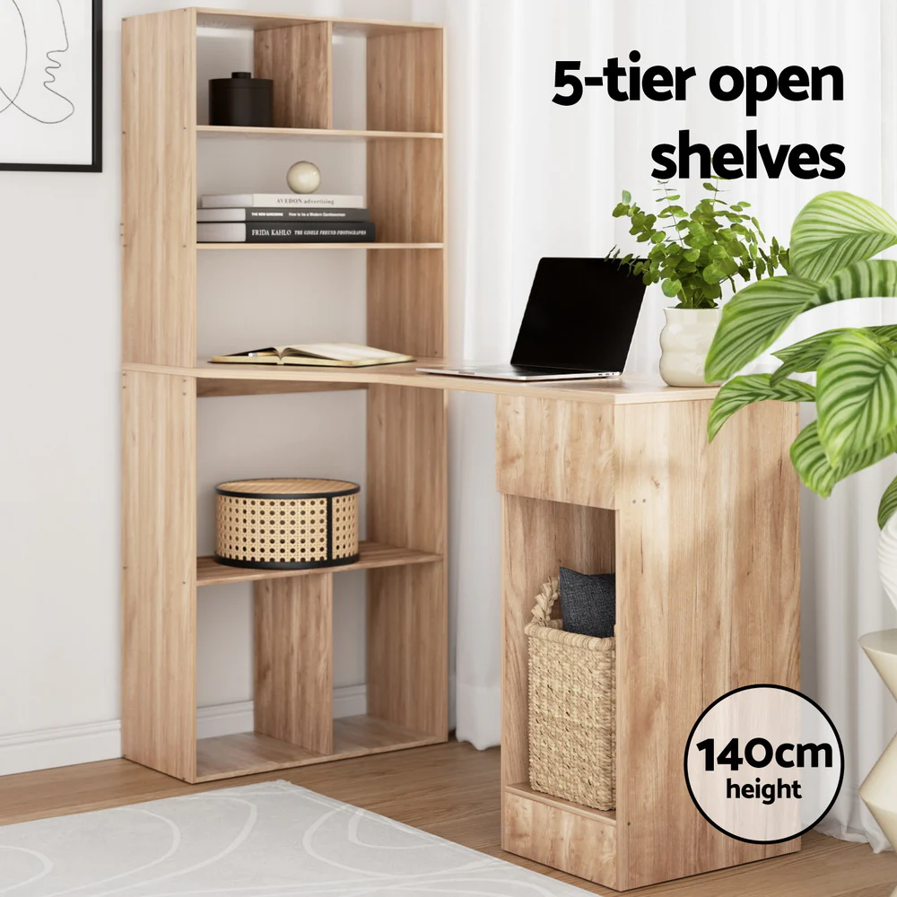 Artiss Computer Desk Bookshelf Drawer Cabinet Oak 120CM - Image 4