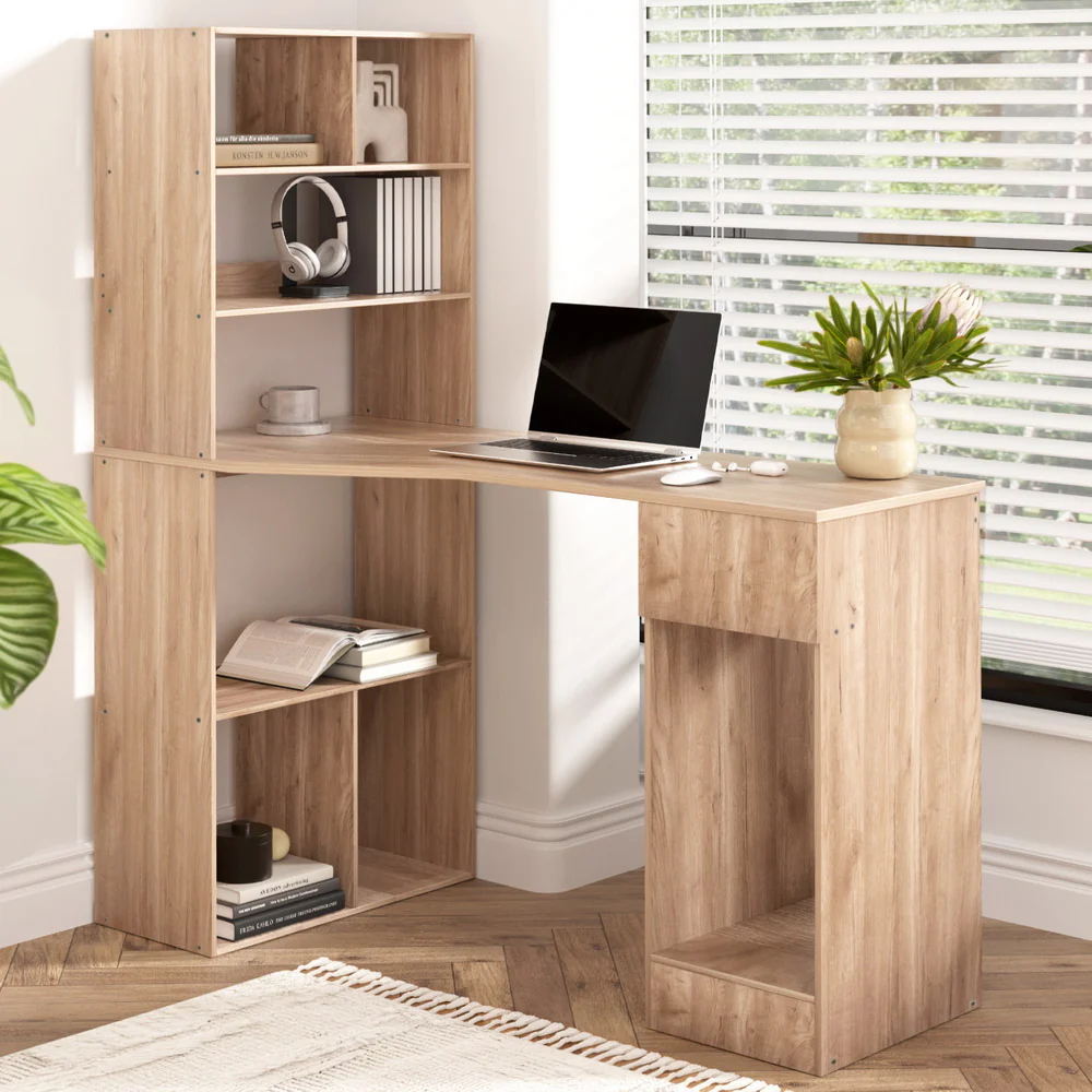 Artiss Computer Desk Bookshelf Drawer Cabinet Oak 120CM - Image 7