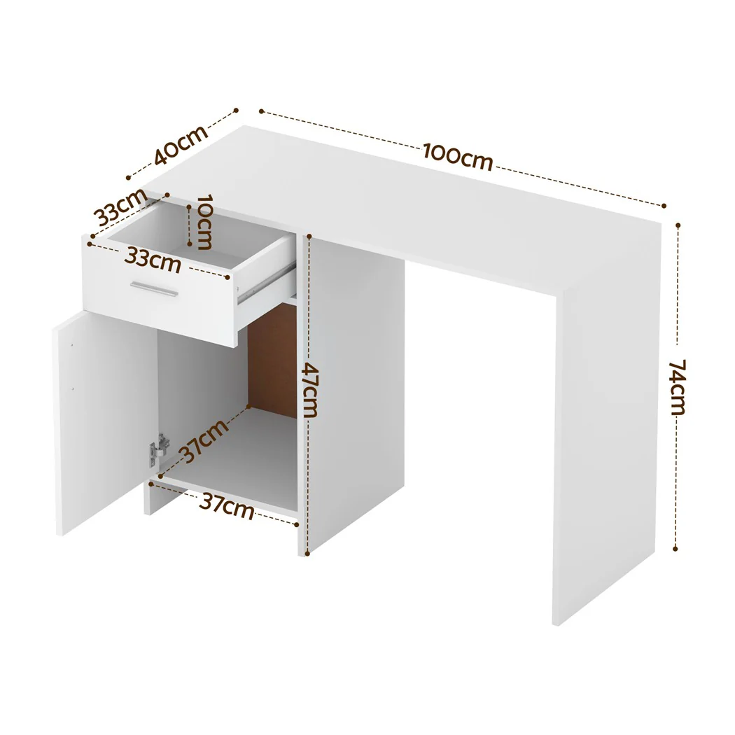 Artiss Computer Desk Drawer Cabinet White 100CM - Image 3