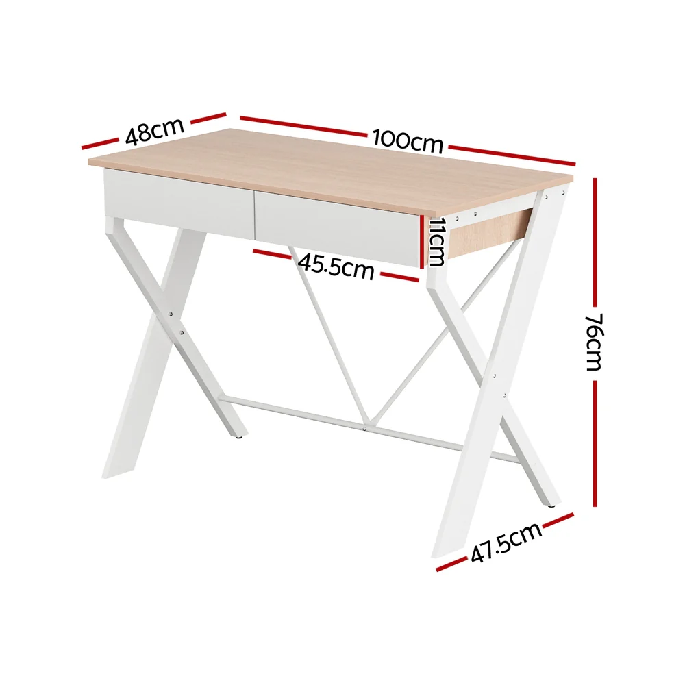 Artiss Computer Desk Drawer Oak 100CM - Image 2