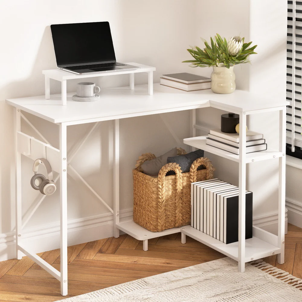 Artiss Computer Desk L-Shape Home Office Study Table Open Shelves White 100CM - Image 7