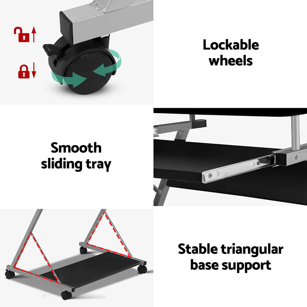 Artiss Computer Desk Mesh Office Chair Set Desks with Keyboard Shelf Try Black - Image 5
