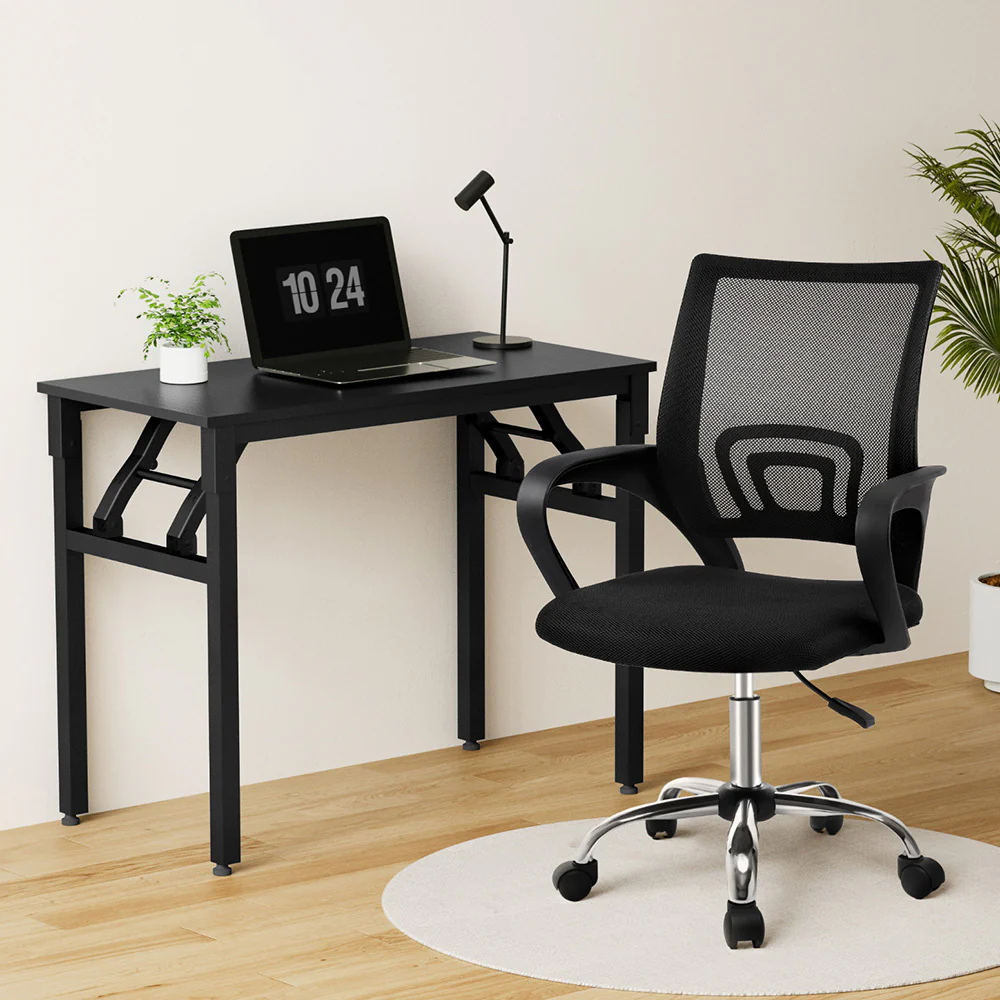 Artiss Computer Desk Mesh Office Chair Set Foldable Home Study Table Black - Image 7