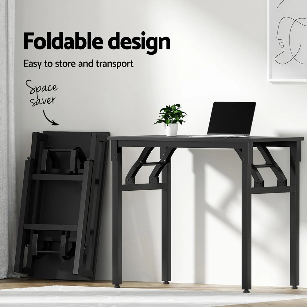 Artiss Computer Desk Office Chair PU Leather Set Foldable Home Study Table Black - Image 4