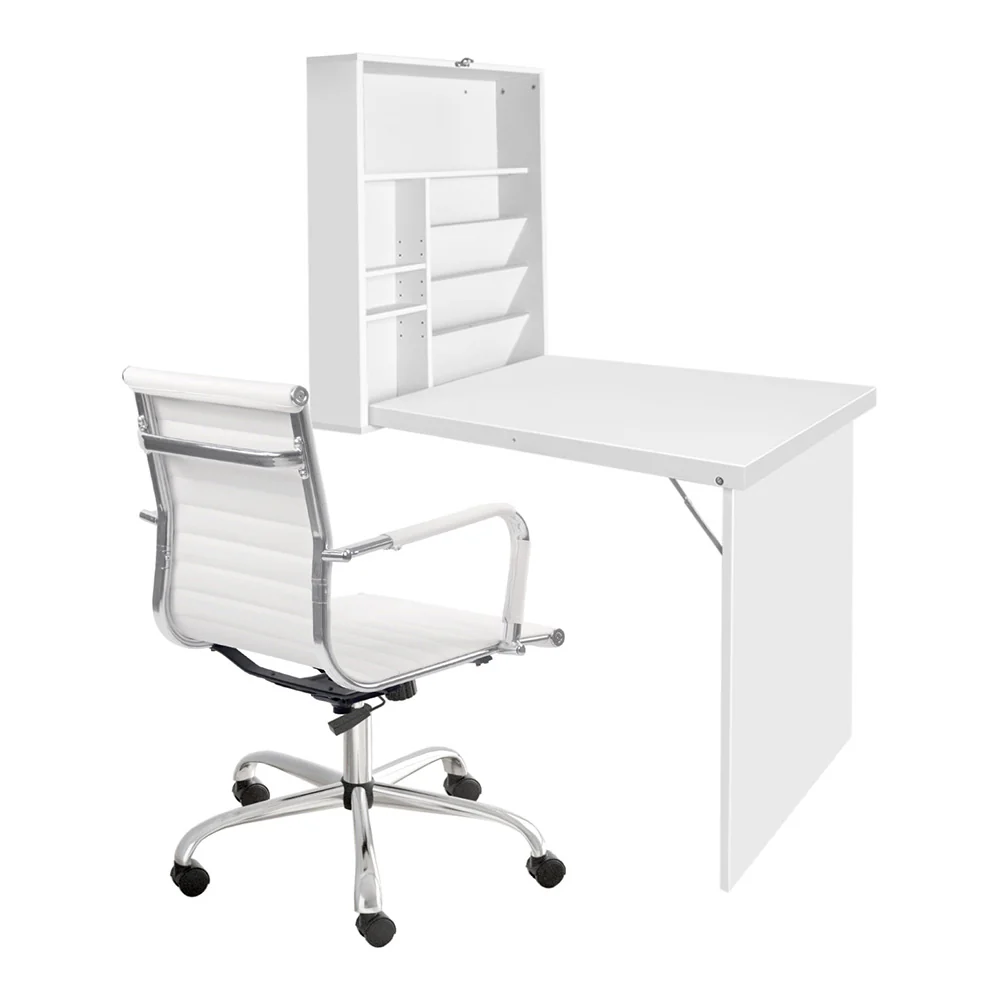 Artiss Computer Desk Office Chair Set PU Leather Wall Mount Foldable Table - Image 3