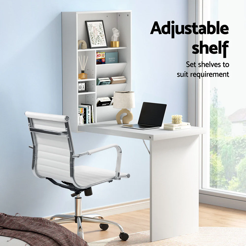 Artiss Computer Desk Office Chair Set PU Leather Wall Mount Foldable Table - Image 4