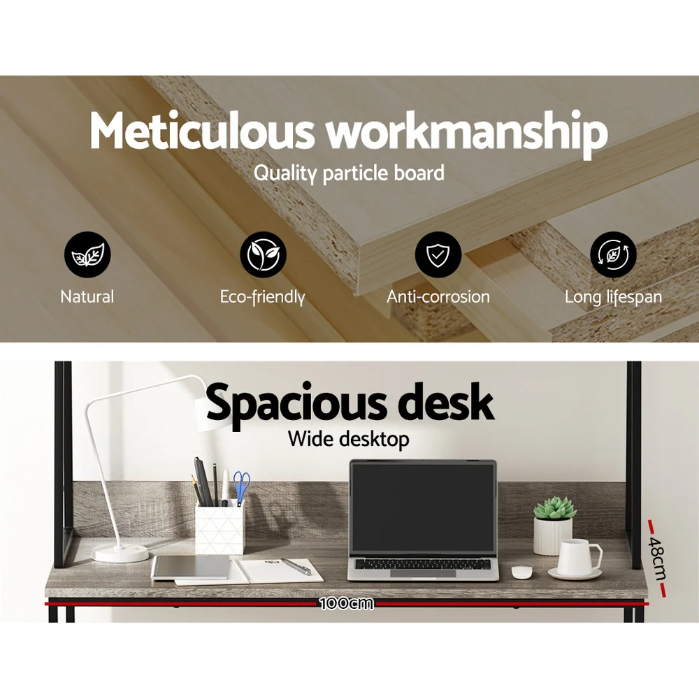Artiss Computer Desk Bookshelf Storage Grey 100CM - Image 6
