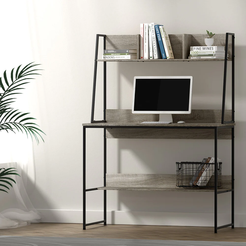 Artiss Computer Desk Bookshelf Storage Grey 100CM - Image 8