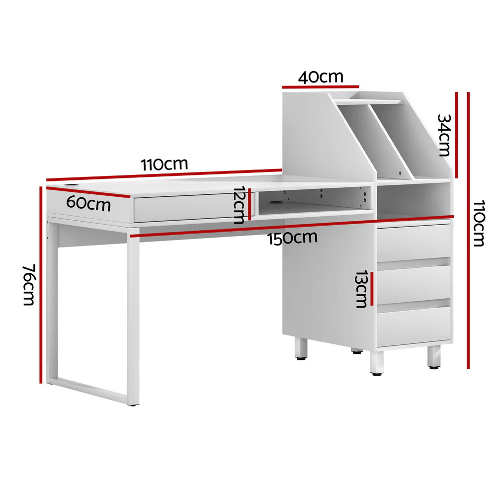 Artiss Computer Desk Office Study Desks Table Drawer Bookshelf - Image 2