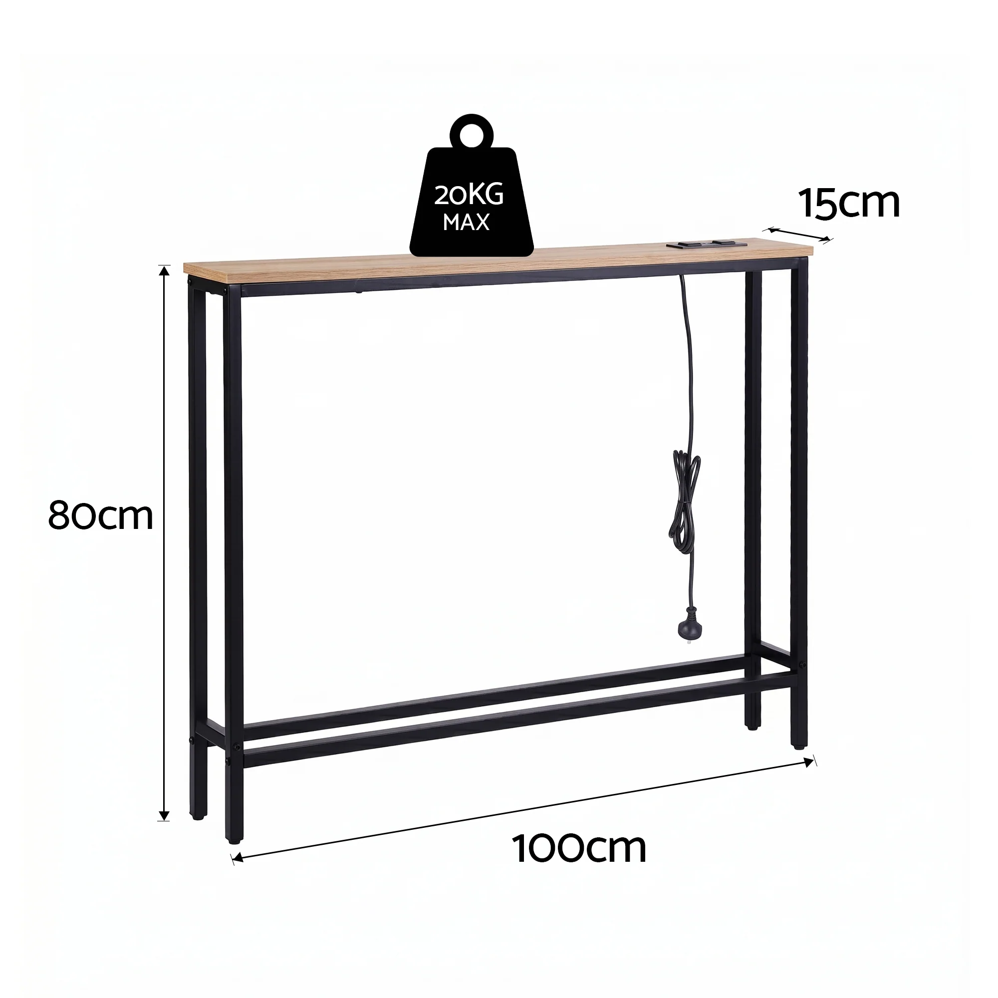 Artiss Console Table Charging Station 100CM Wood - Image 3