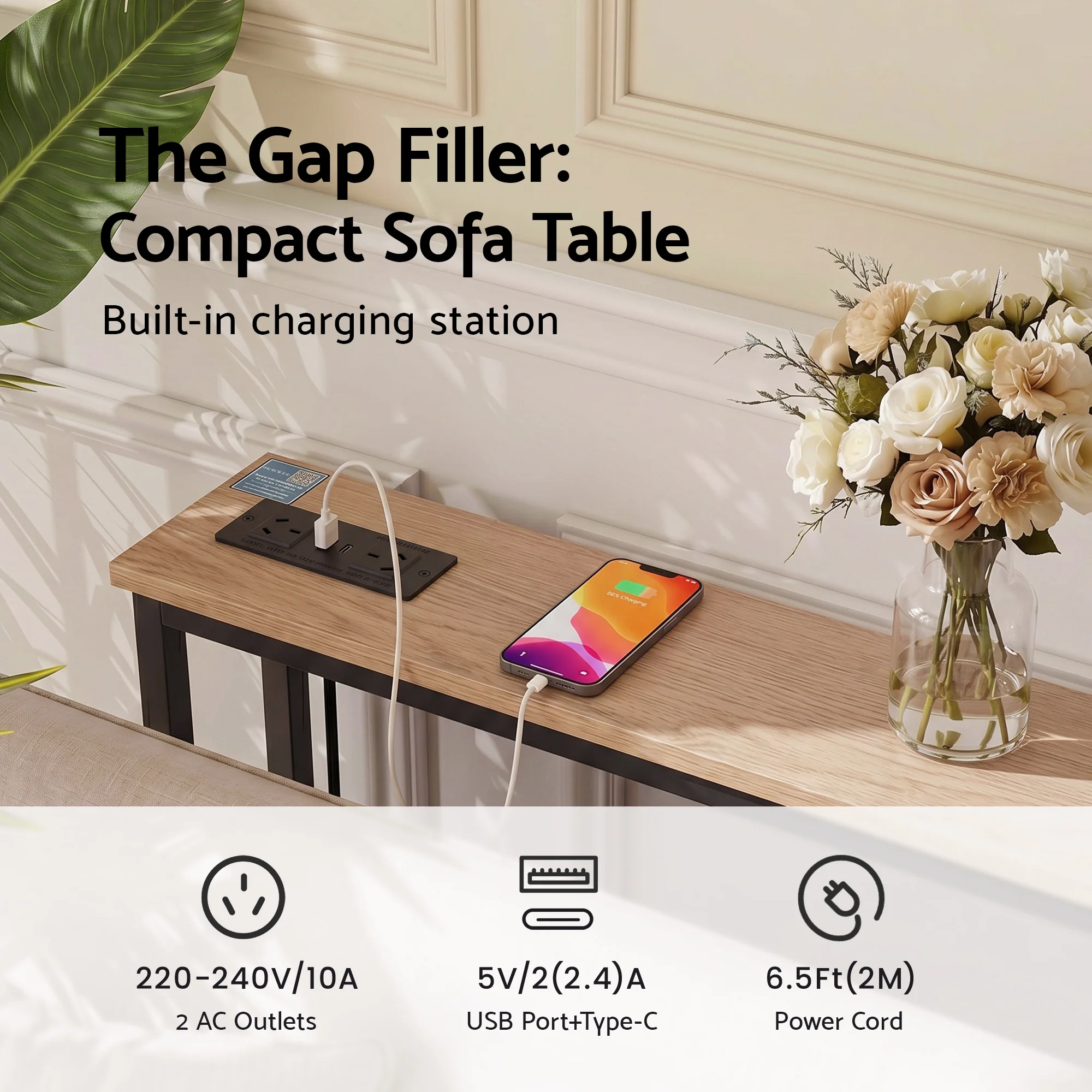 Artiss Console Table Charging Station 100CM Wood - Image 5