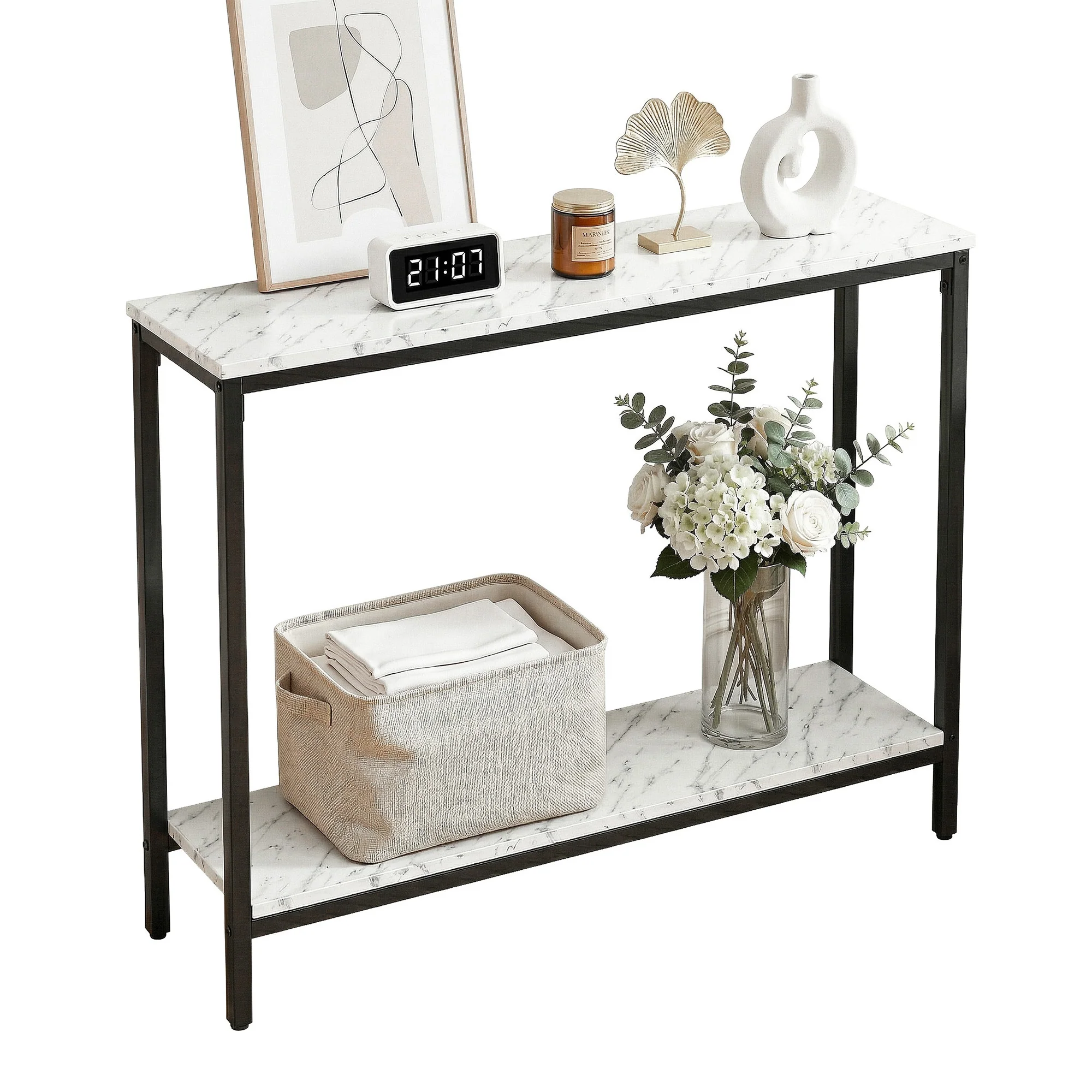 Artiss Console Table Entryway Hallway Display Desk Marble Effect White - Image 2