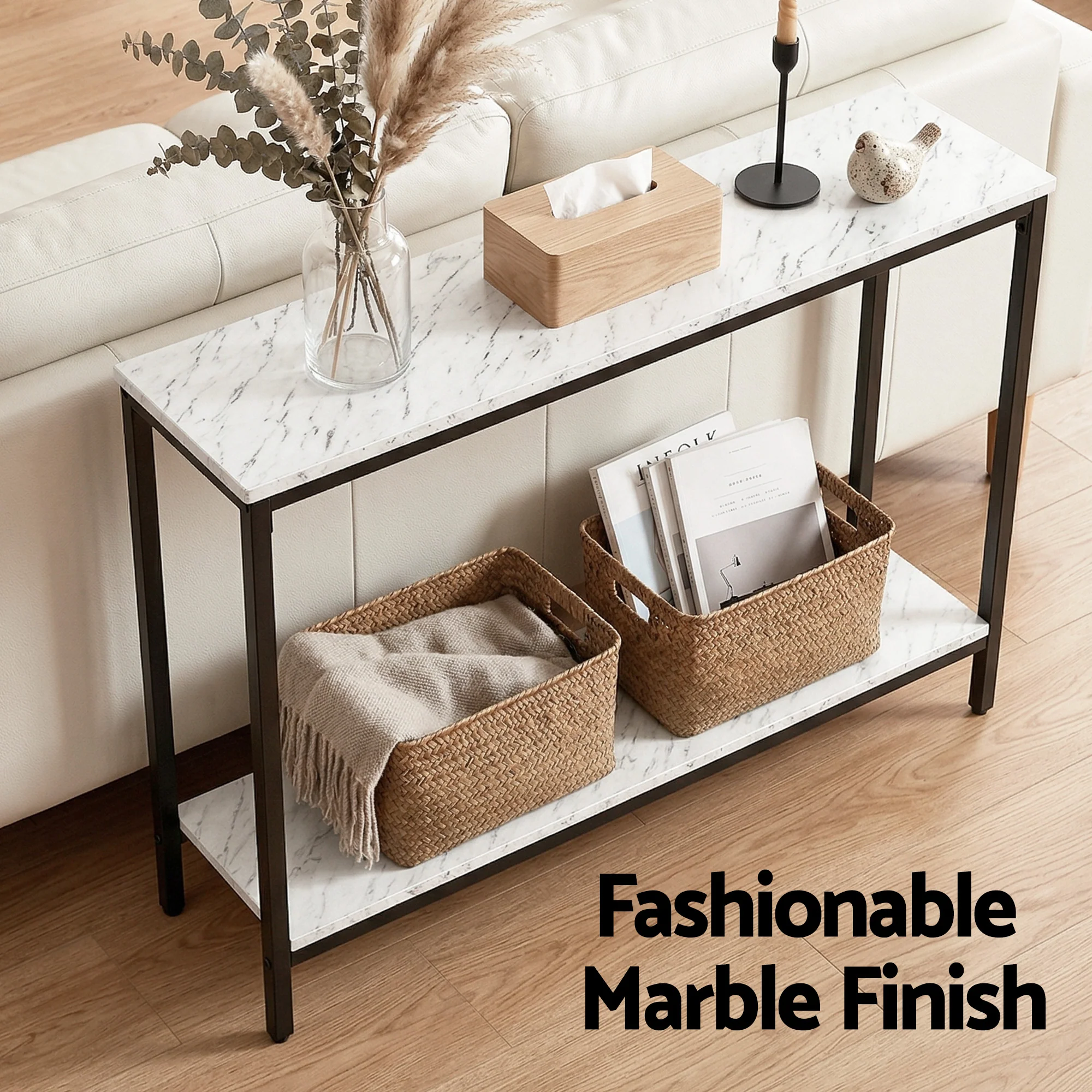 Artiss Console Table Entryway Hallway Display Desk Marble Effect White - Image 5