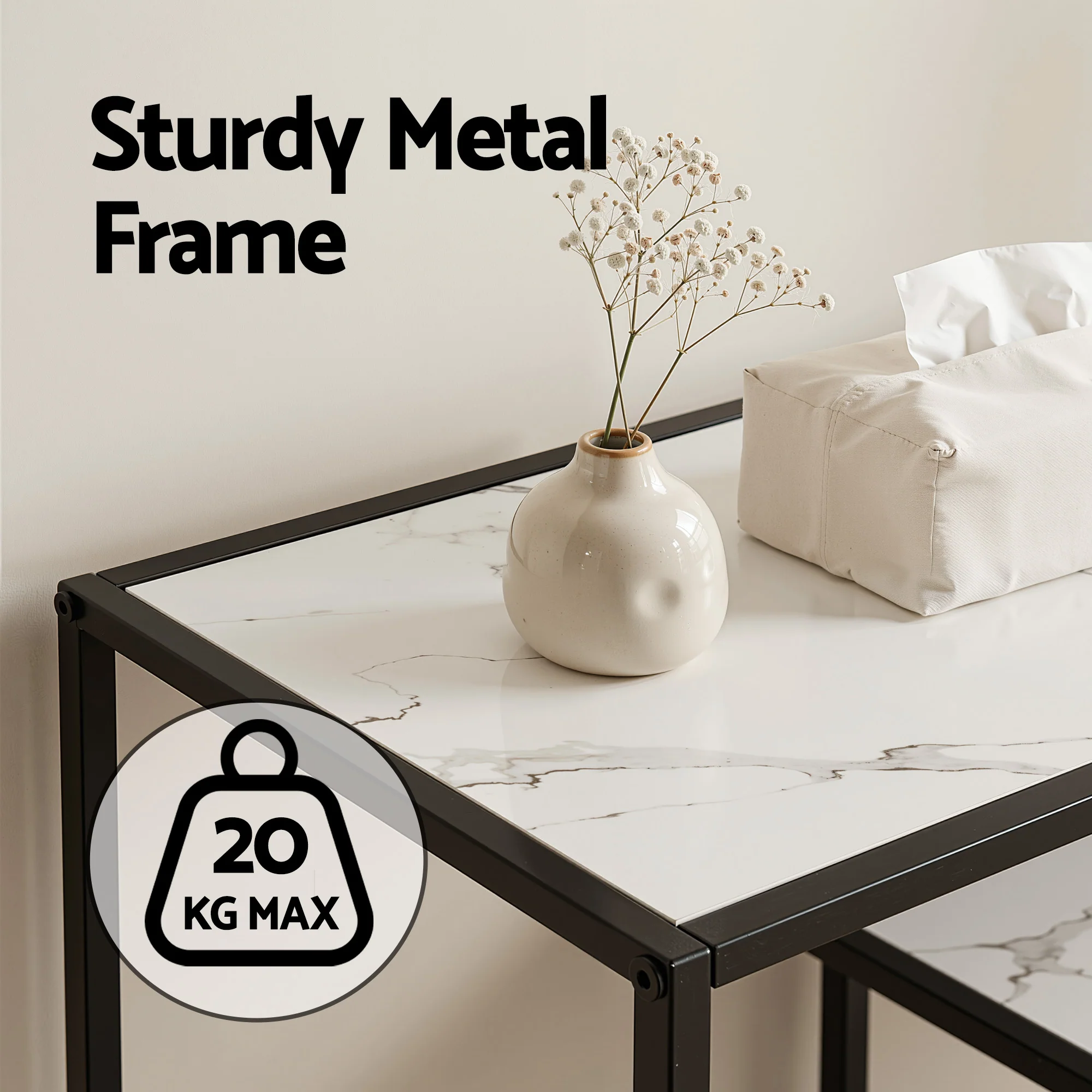 Artiss Console Table Entryway Hallway Marble Effect 4-Tier Storage Shelves White - Image 7