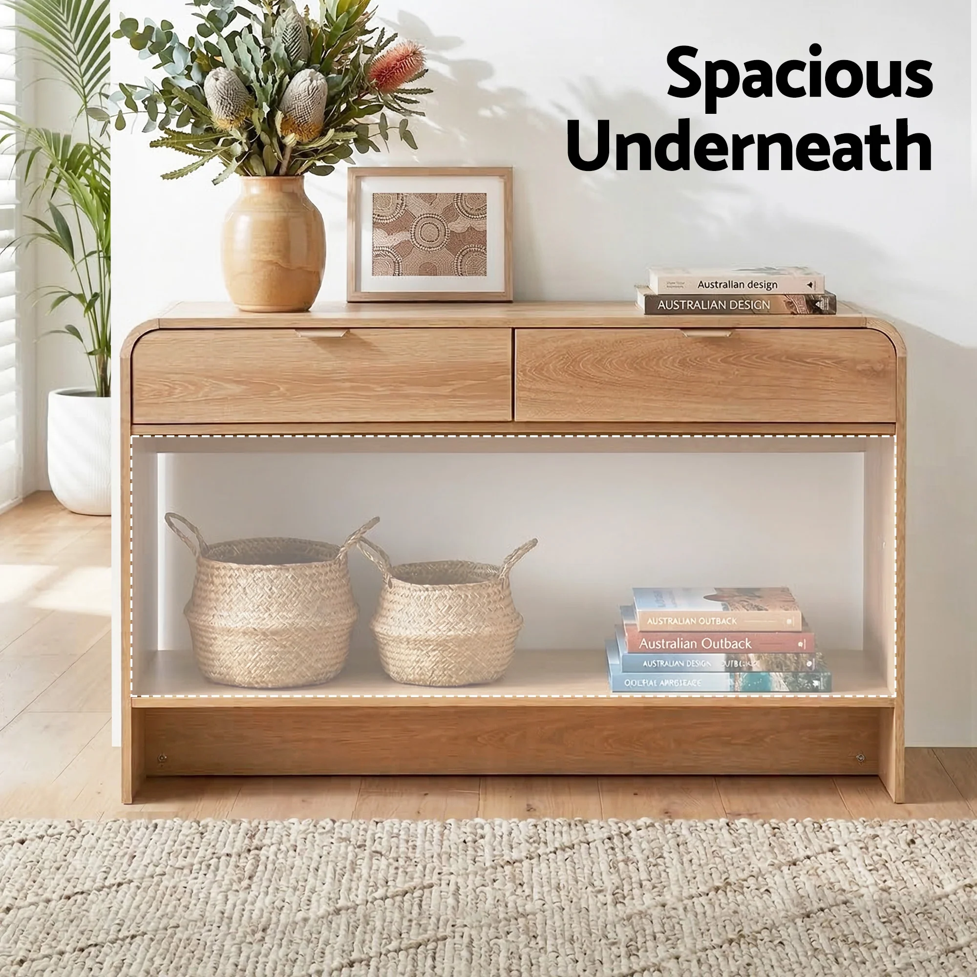 Artiss Console Table Hallway Entryway Storage Drawer Shelf Curved Edge 120CM Pine - Image 6